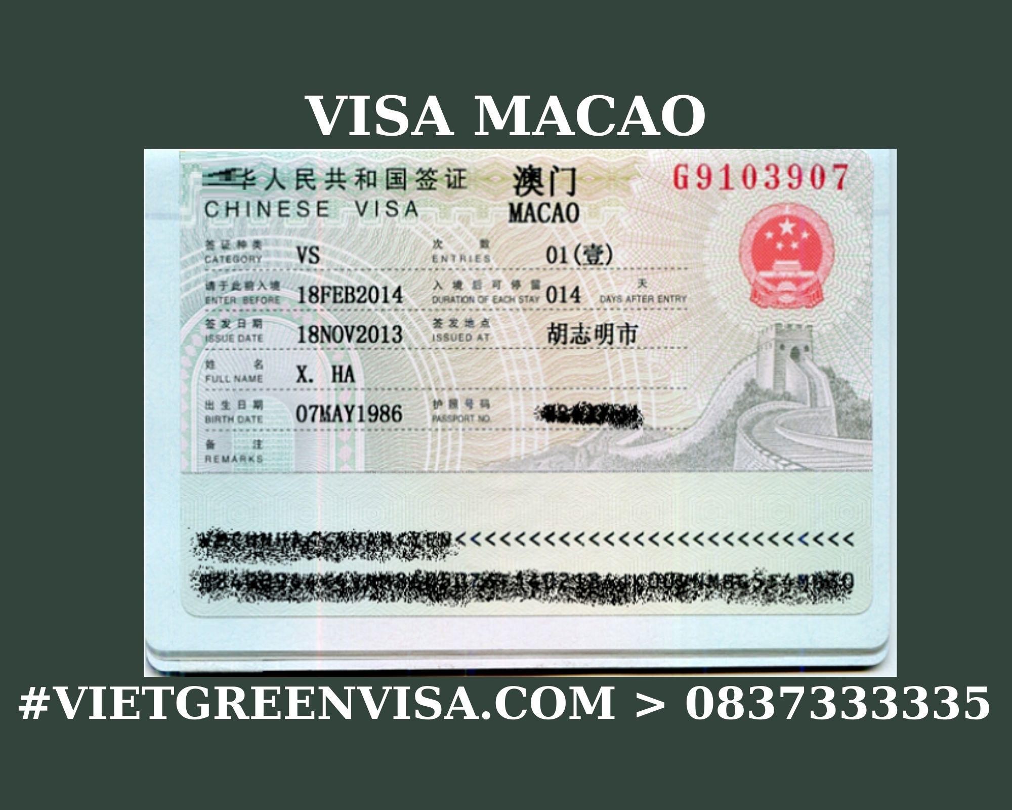Xin Visa Macau trọn gói tại Hà Nội, Hồ Chí Minh