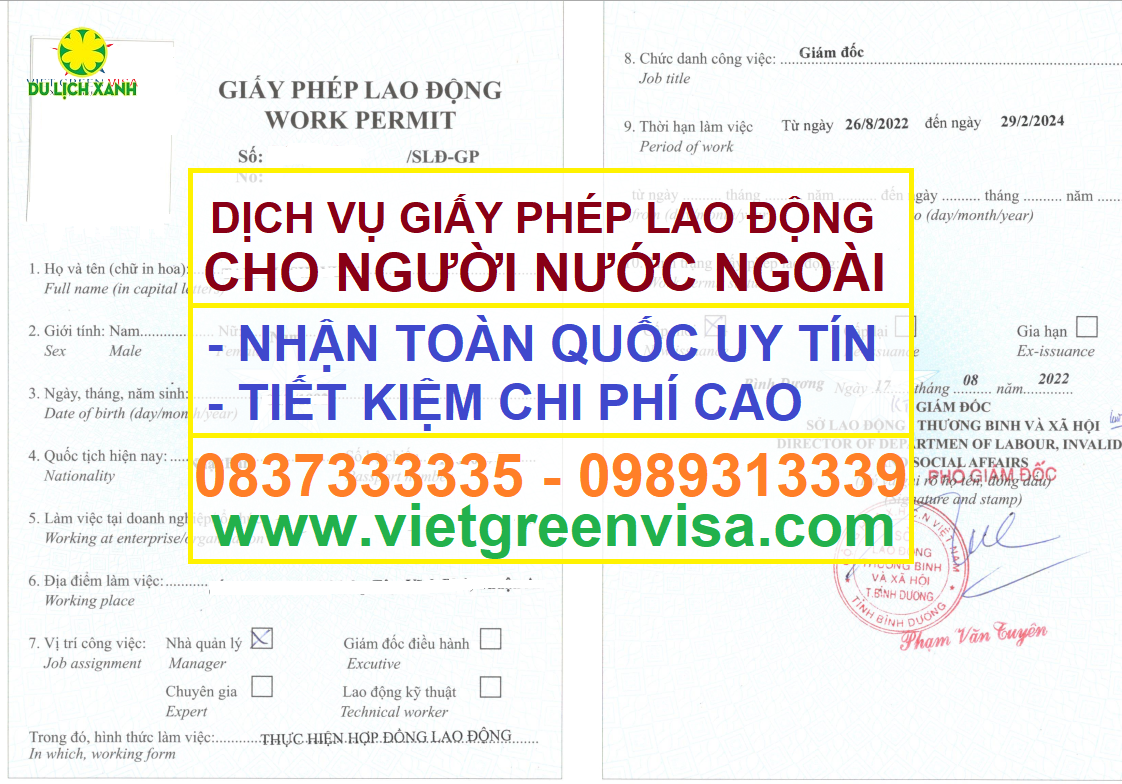 Dịch vụ làm giấy phép lao động cho người nước ngoài