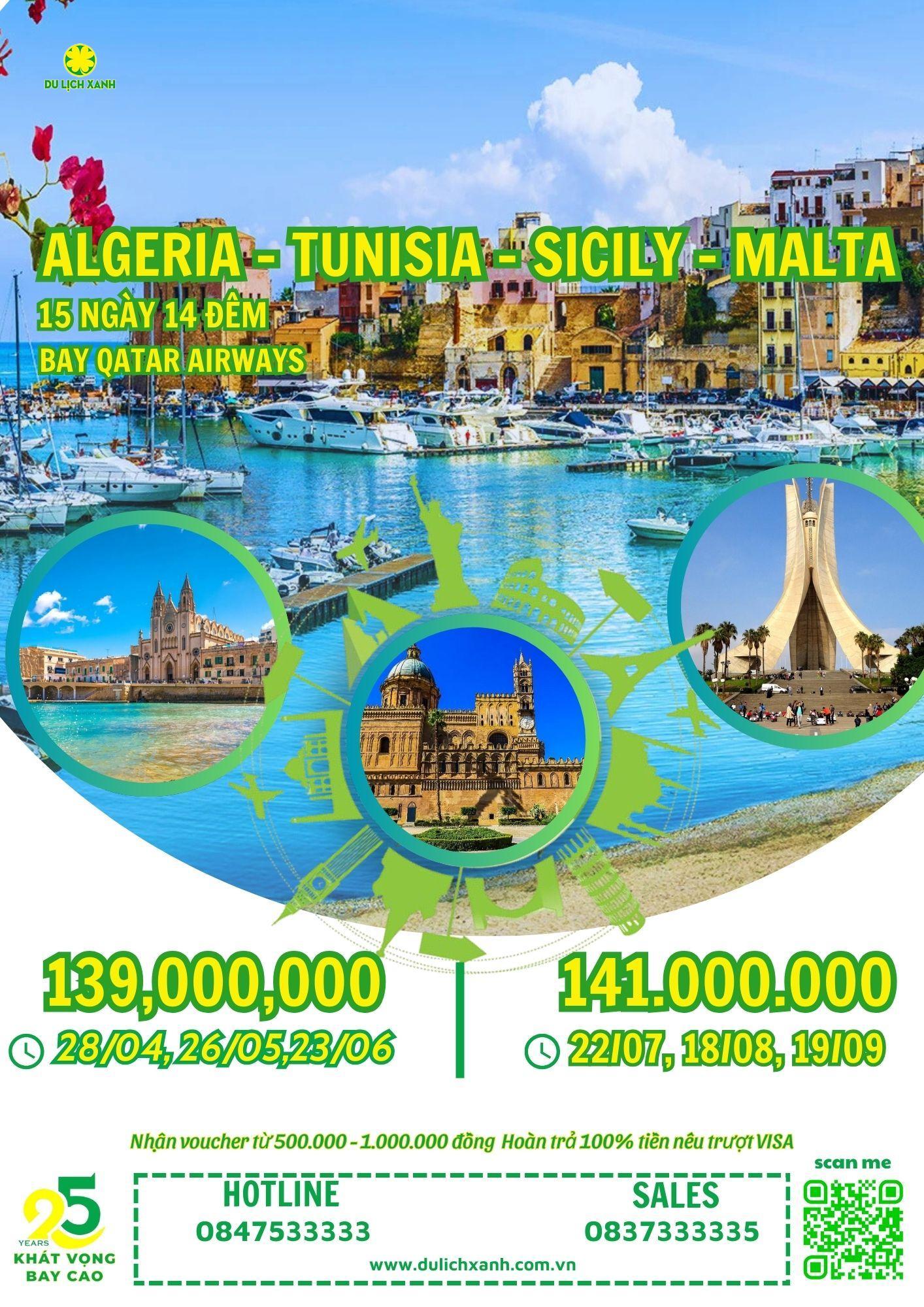 Tour du lịch Algeria - Tunisia - Sicily - Malta 15 ngày