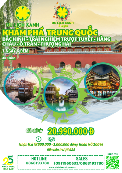 Tour du lịch Tết Bắc Kinh - Trải nghiệm trượt tuyết - Hàng Châu - Ô Trấn - Thượng Hải 7 ngày 6 đêm